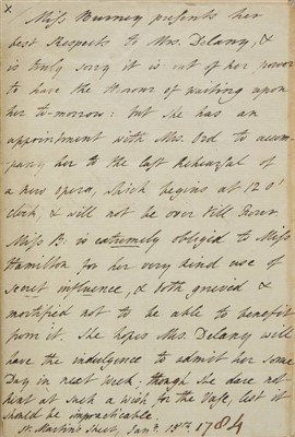 Lot 232 - Burney (Frances 'Fanny', Madame d'Arblay, 1752-1840).