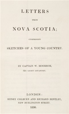 Lot 367 - Moorsom (William Scarth.). Letters from Nova Scotia, 1830