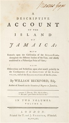 Lot 299 - Beckford (William). A Descriptive Account of the Island of Jamaica, 1790