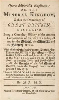 Lot 135 - Stringer (Moses). Opera Mineralia Explicata, [1713]