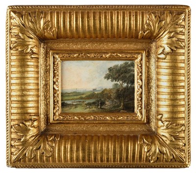 Lot 418 - Continental School. Miniature landscape with figures, circa 1820