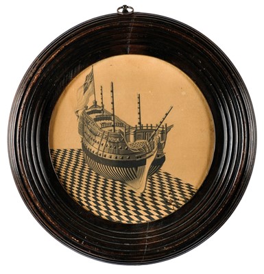 Lot 416 - Perspective Study. Drawing of a Man O' War, early 19th century