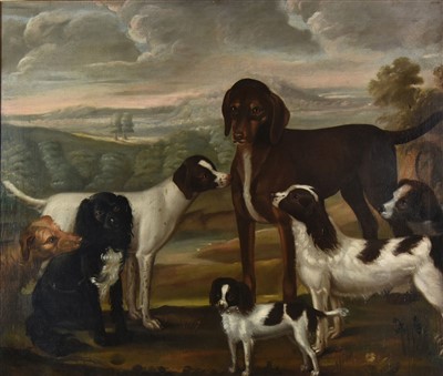 Lot 411 - Naive School. Portrait of seven dogs, circa 1780s