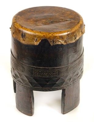 Lot 112 - African Drum. A late 19th century African hardwood drum, possibly Sudanese