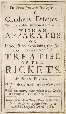 Lot 67 - Sylvius (Franciscus; also known as Franz de le Boë). Of Children's Diseases, 1682