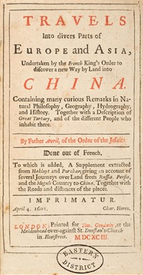 Lot 92 - Avril (Philippe). Travels into divers Parts of Europe and Asia ... into China, 1693