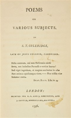 Lot 305 - Coleridge (Samuel Taylor). Poems on Various Subjects, 1st edition, 1796