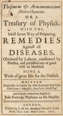 Lot 66 - Mynsicht (Adrian von). Thesaurus & Armamentarium Medico-Chymicum, 1682