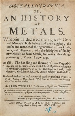 Lot 43 - Webster (John). Metallographia, 1st edition, 1671