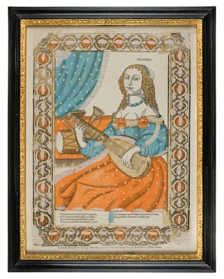 Lot 399 - Five Senses. Tasting, Feeling, Hearing, Smeling & Seeing, circa 1670