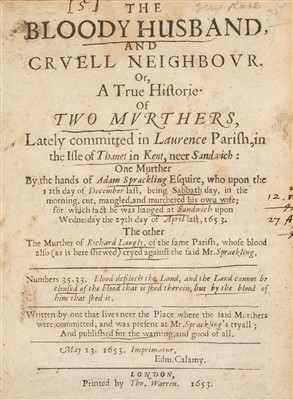 Lot 23 - Account of a Murder. The Unhappy Marksman, 1659