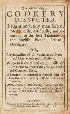 Lot 29 - Rabisha (William). The Whole Body of Cookery Dissected, 1661