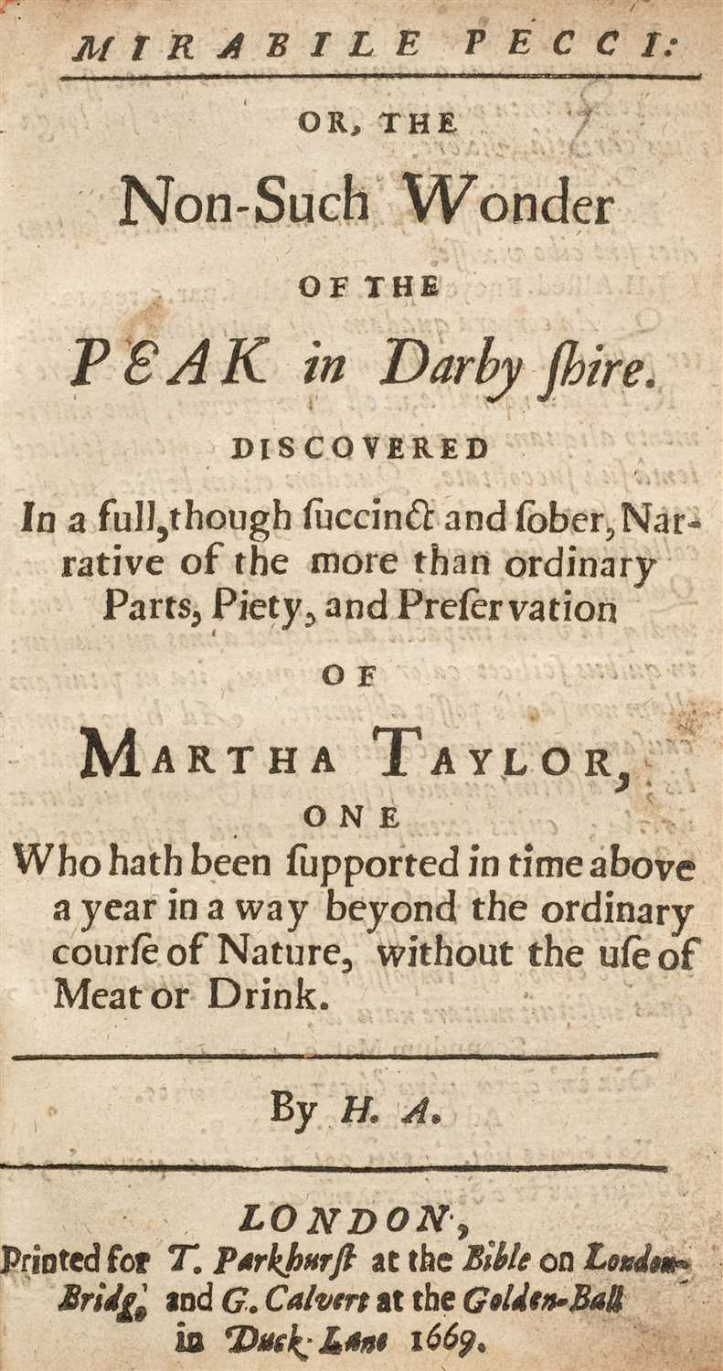 Lot 39 - H.A. Mirabile Pecci: or, The Non-Such Wonder of the Peak in Darby shire discovered, 1669