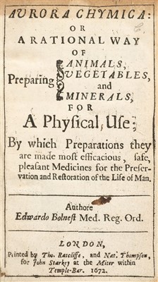 Lot 45 - Bolnest (Edward). Aurora Chymica, 1st edition, 1672