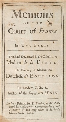 Lot 90 - Aulnoy (Marie-Catherine, Madame d'). Memoirs of the Court of France, 1692