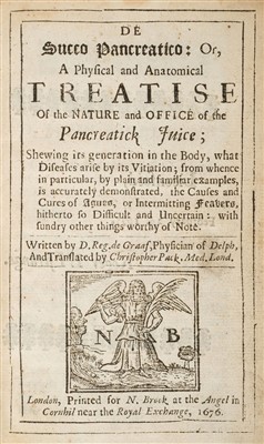 Lot 57 - Graaf (Reinier de). De Secco Pancreatico: Or, A Physical and Anatomical Treatise, 1676