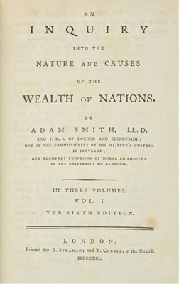 Lot 336 - Smith (Adam). An Inquiry into the Nature and Causes of the Wealth of Nations, 3 volumes, 1791