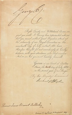 Lot 248 - George IV (King of England, 1762-1830). Document signed