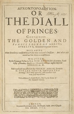 Lot 351 - Guevara (Antonio de). Archontorologion [Greek], or The Diall of Princes, 1619