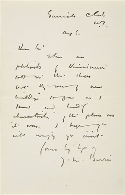 Lot 238 - Barrie (James Matthew, 1860-1937). Autograph letter signed, 1891