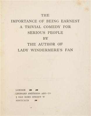 Lot 758 - Wilde (Oscar). The Importance of Being Earnest, 1st edition, 1899