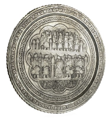 Lot 110 - Tray. An early 20th century Persian circular tray top