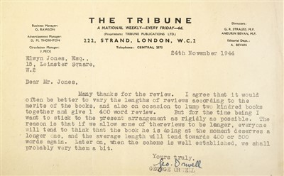 Lot 736 - Orwell (George, i.e. Eric Arthur Blair, 1903-1950). A group of three typed letters signed