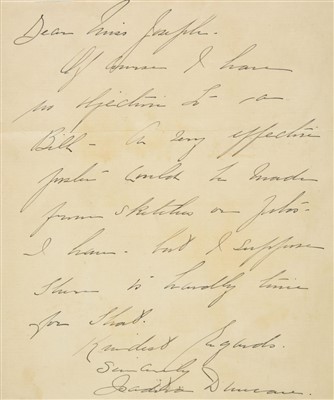 Lot 243 - Duncan (Isadora, 1877-1927). Autograph letter signed