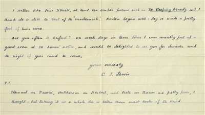 Lot 724 - Lewis (Clive Staples, 1998-1963). Autograph letter signed