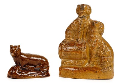 Lot 90 - Spaniels. A Victorian salt glaze earthenware flat-back modelled as two spaniels