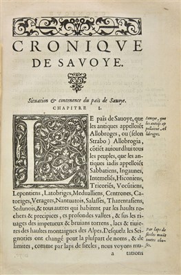 Lot 378 - Paradin (Guillaume). Cronique de Savoye, 1st edition, 1552