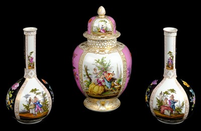 Lot 85 - Dresden Porcelain. A late 19th century Dresden porcelain ovoid vase and cover