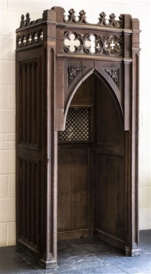 Lot 131 - Confessional Box. A section of a Victorian Gothic carved oak confessional box