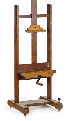 Lot 138 - Easel. A late 19th century oak artists studio easel by Lechertier Barbe & Co of Regent Street