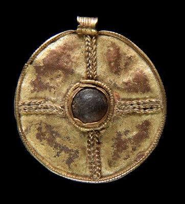 Lot 120 - Anglo Saxon Pendant. An Anglo Saxon copper gilt pendant, 6th or 7th century A.D.