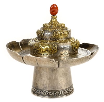 Lot 99 - Cup. A 19th century Tibetan silver cup and cover