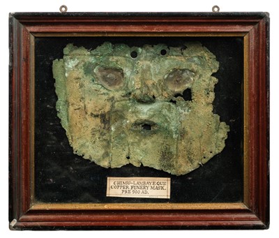 Lot 121 - Chimu Funerary Mask. A copper funerary mask from the Lambayeque Valley