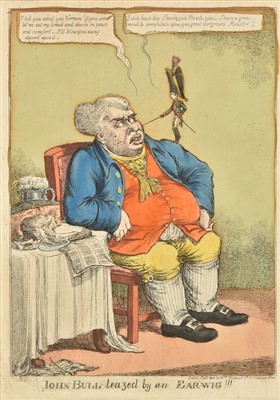 Lot 174 - West (Temple, attrib.). John Bull teazed by an Ear-Wig!!!, 1813