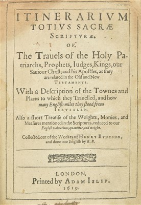 Lot 13 - Bünting (Heinrich). Itinerarium totius sacrae scripturae, 1st edition in English, 1619