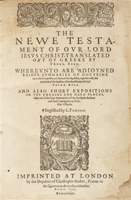 Lot 236 - Bible [English]. [The Bible..., London: Deputies of Christopher Barker, 1595]