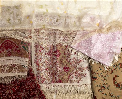 Lot 193 - Shawls. A large printed silk crinoline shawl, circa 1860s