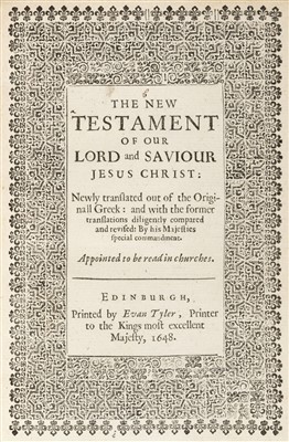 Lot 252 - New Testament [English]. The New Testament..., Edinburgh: Printed by Evan Tyler, 1648