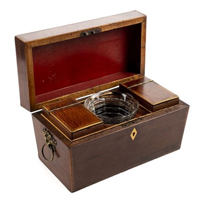 Lot 65 - Tea caddy. A Regency rosewood sarcophagus tea caddy