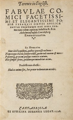 Lot 212 - Terence. Fabulae [comedies], 1st edition in English, 1598