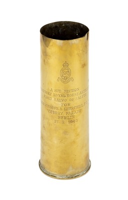 Lot 200 - Trench Art. A WWII brass shell case presented to Major B Buckwell, DSO, MC