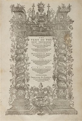 Lot 238 - New Testament [English]. The Text of the New Testament of Jesus Christ, London: Robert Barker, 1601