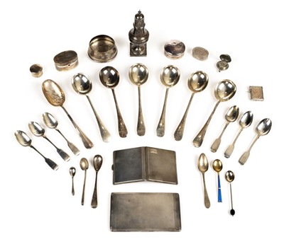 Lot 37 - Mixed silver. A collection of silver including 6 soup spoons