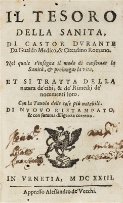 Lot 305 - Durante (Castore). Il Tesoro della Sanita, Venice, 1623