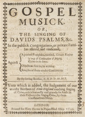 Lot 129 - Homes, Nathanael. Gospel Musick., 1644
