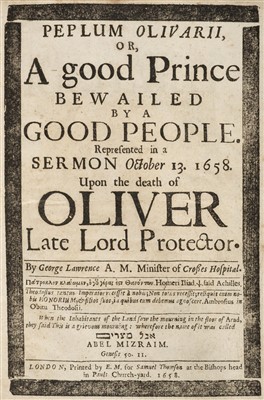 Lot 190 - Lawrence (George). Peplum Olivarii, 1658